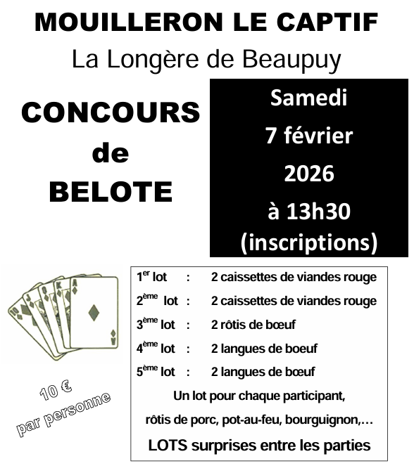 CONCOURS DE BELOTE LE SAMEDI 7 FEVRIER
